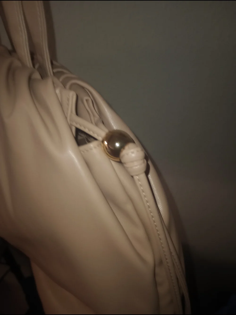 Beige Puffed Shoulder Bag with Gold Hardware